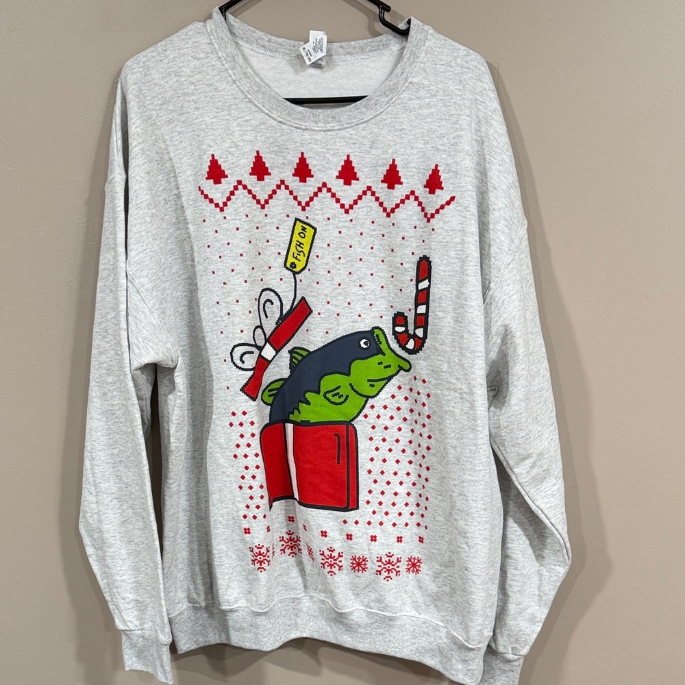 Jerzees Gray Sweater with Festive Frog Design
